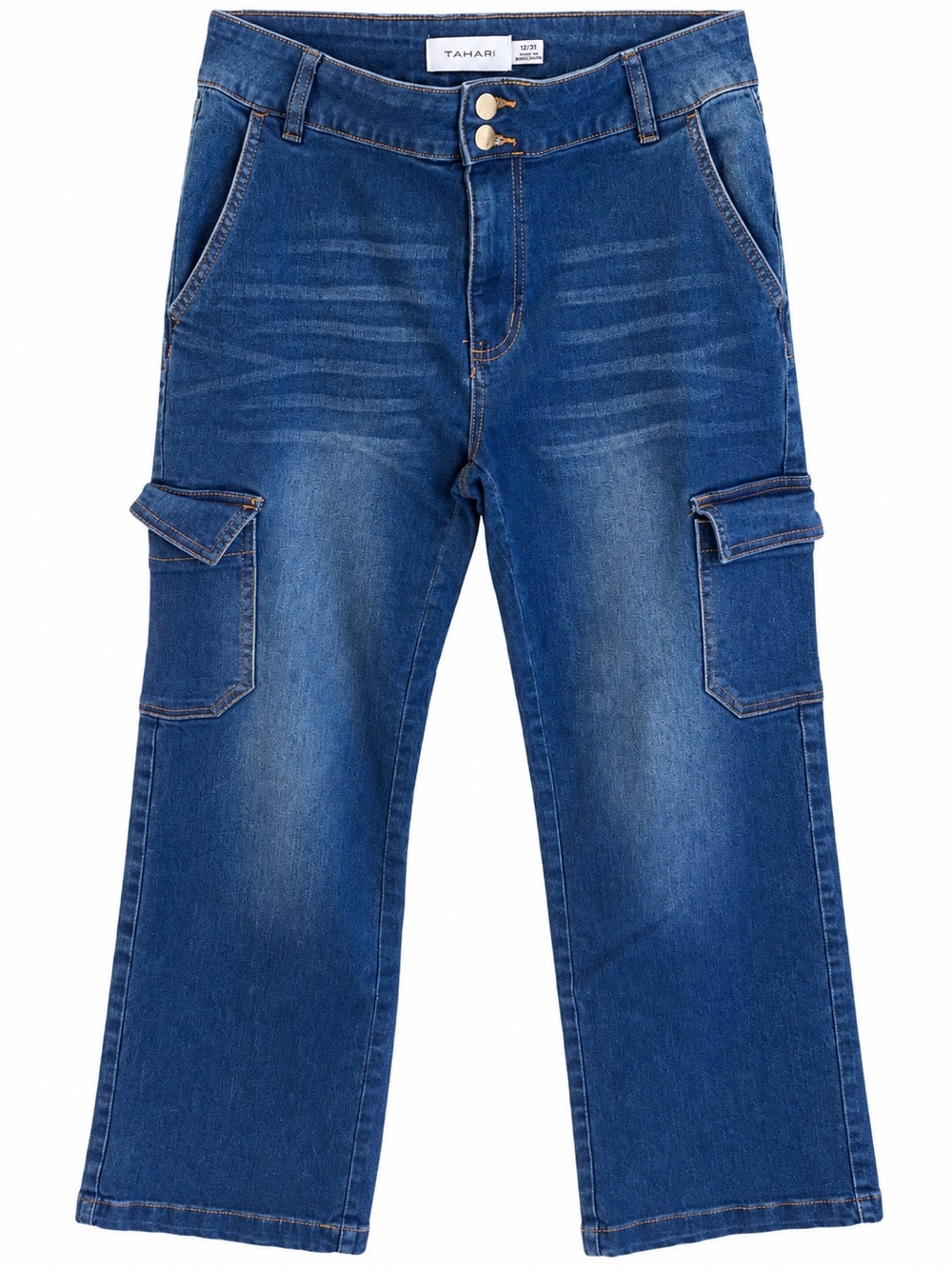 Tahari Premium Denim Cargo Jeans Women’s 12/31 High Rise Wide Leg Blue - Picture 2 of 5